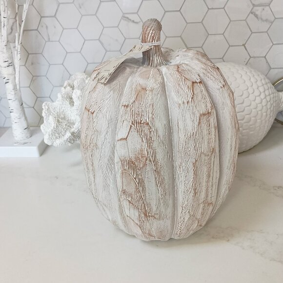 NEW! DISTRESSED BOHO FARMHOUSE 12" PUMPKIN DECOR - Picture 3 of 3